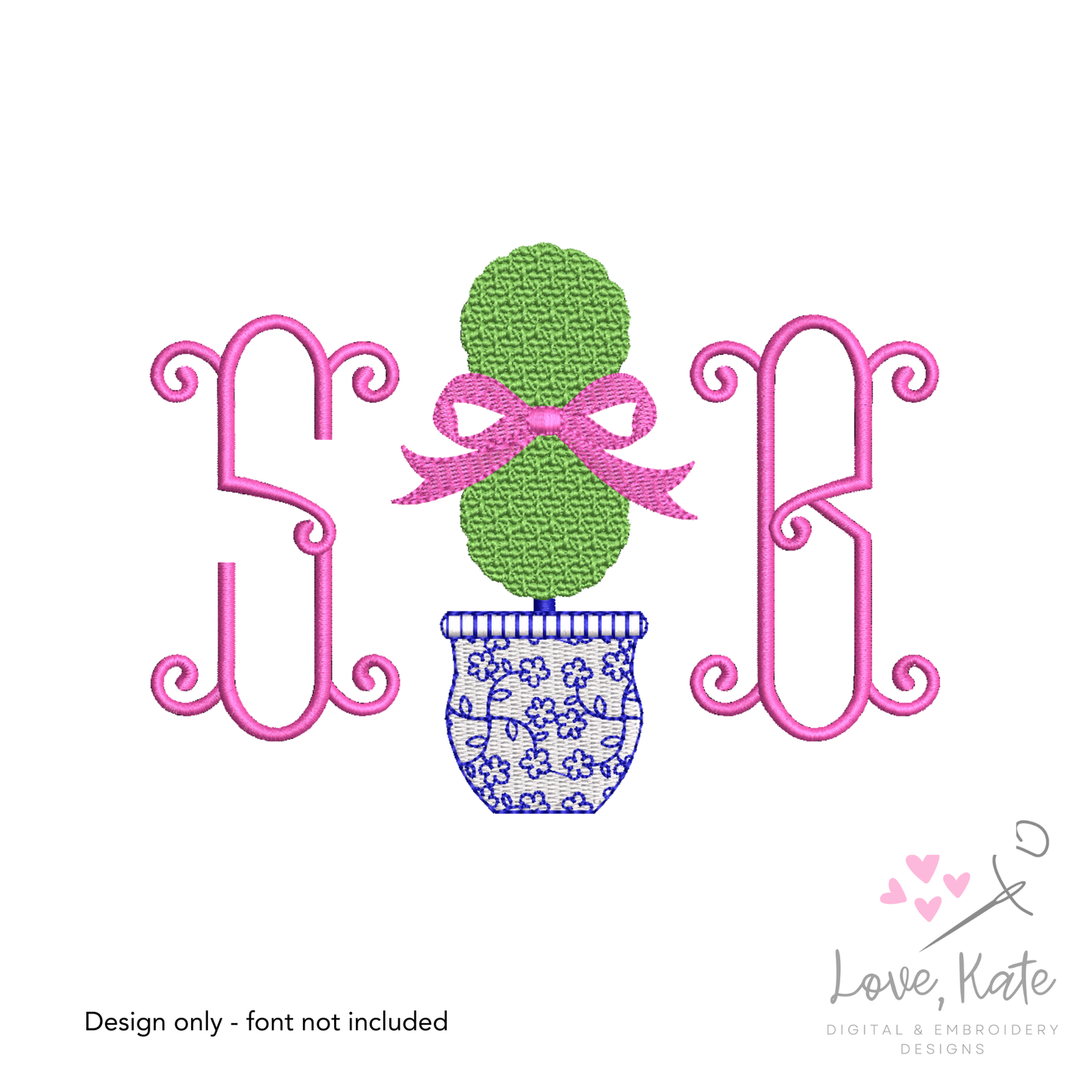 Ginger Jar Topiary Sketch Embroidery Design