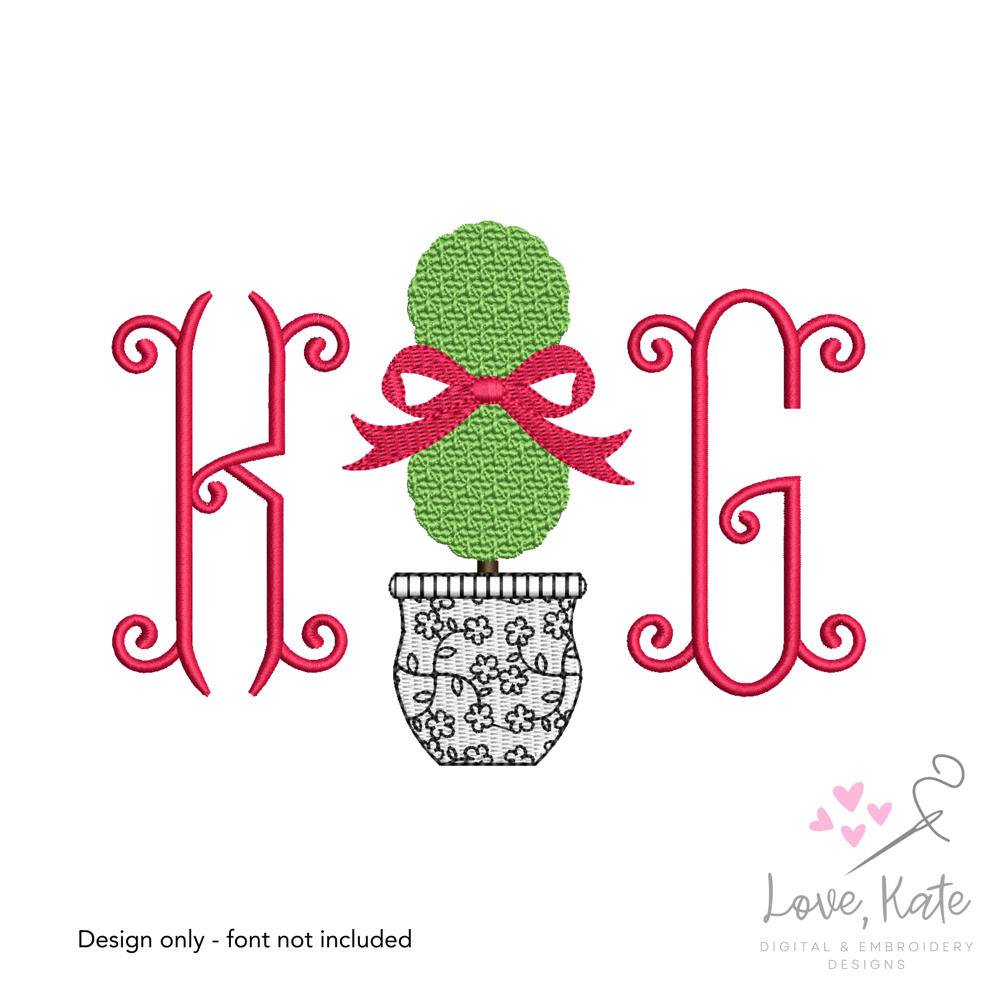 Ginger Jar Topiary Sketch Embroidery Design