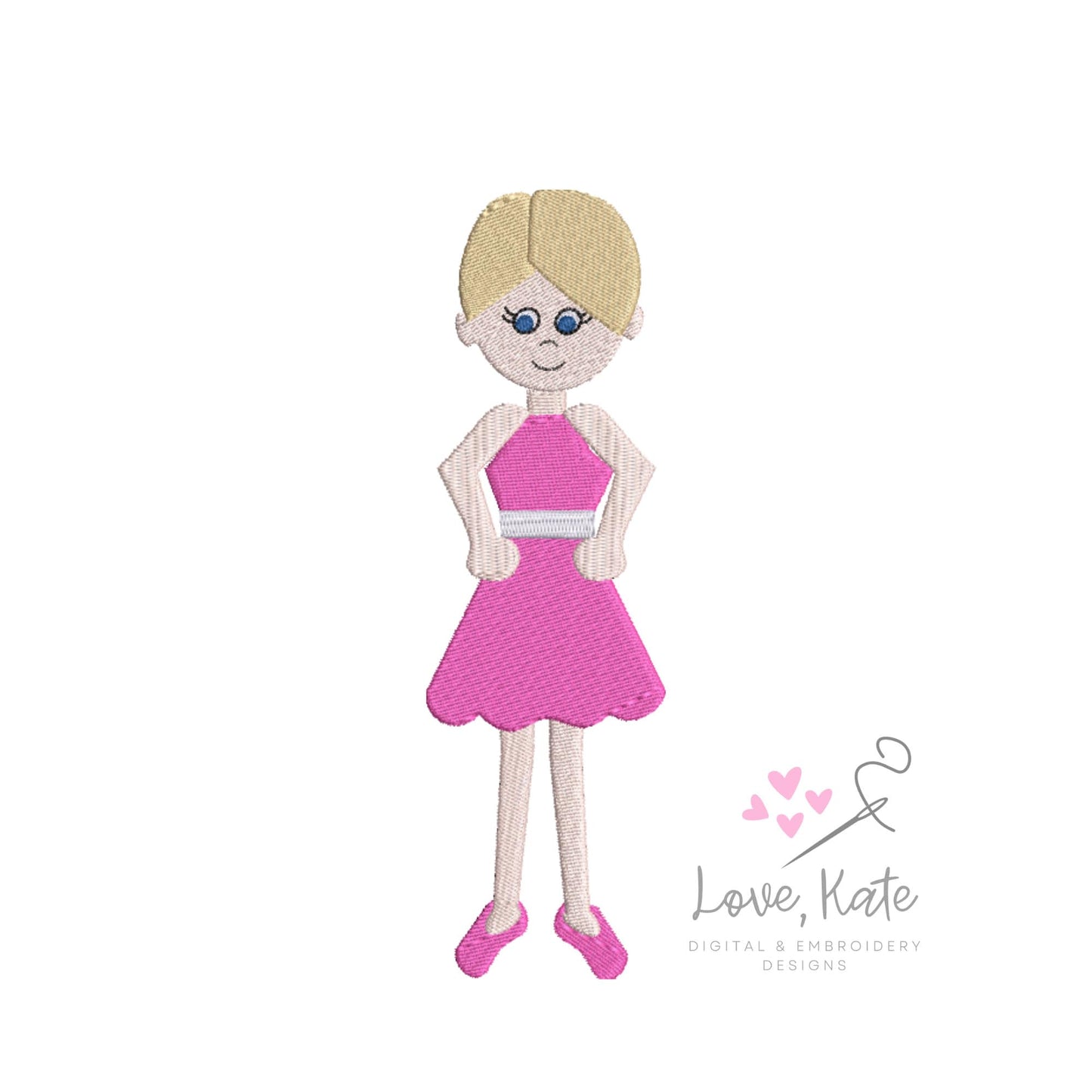 The Mix & Match People Embroidery Collection | Woman + Short Hair + Dress | 5 Sizes