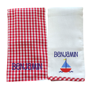 Personalized Gingham Burp Set