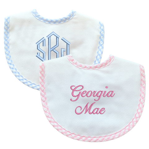 Personalized Pique + Gingham Bibs