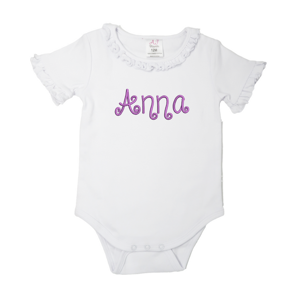 Personalized Ruffle Trim Bodysuit