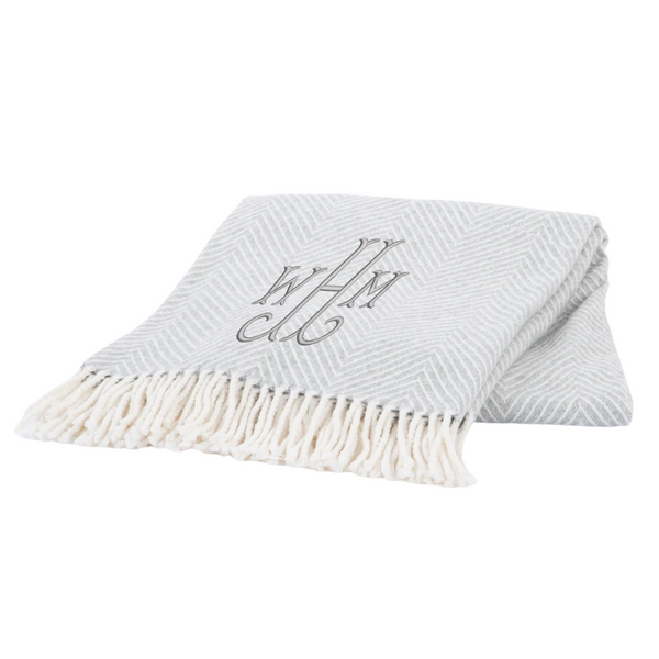 Monogrammed Herringbone Recycled Cotton Throw