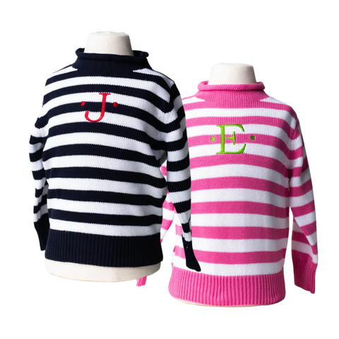 Striped Jersey Roll Neck Sweater