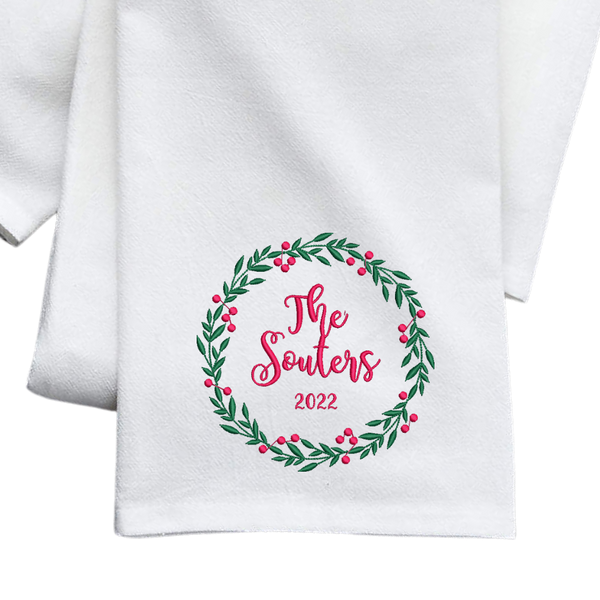 Monogrammed Holiday Flour Sack Dish Towels